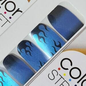 New Color Street “Hall of Flame” Blue and Black Duochrome Flame Nail Strips